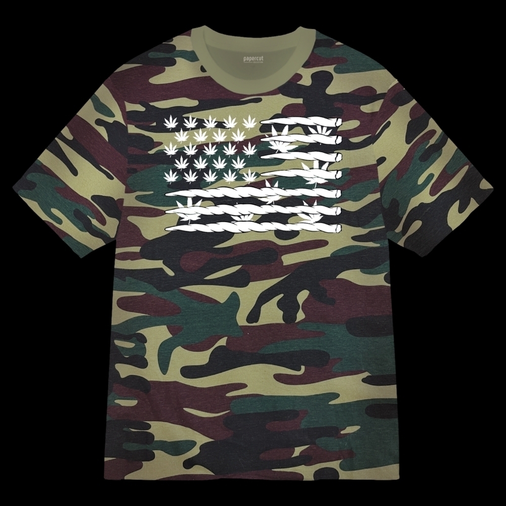 Camo Graphic T-Shirt With Flag Symbol